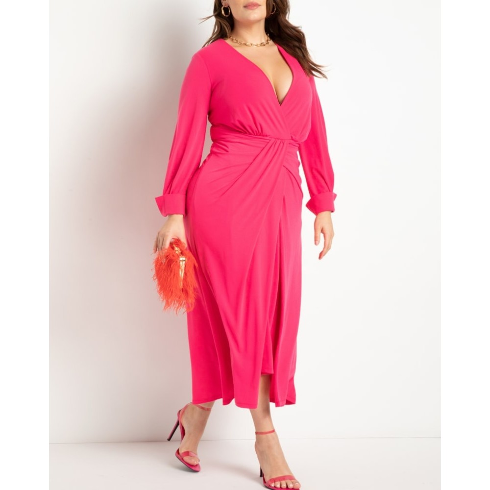 Eloquii Twist Detail Knot Dress Midi Barbie Pink NWT Stretch Plus Size 18